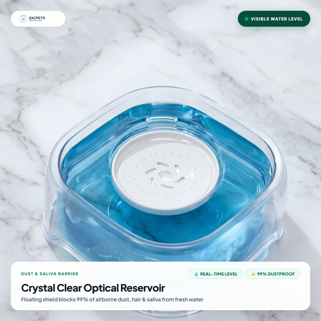 ZacPets™ Smart Floating Bowl - Crystal Clear Optical Reservoir 99% Dustproof Barrier
