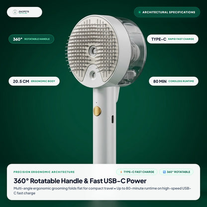 ZacPets™ Steamy Brush - 360° Rotatable Handle & Fast USB-C Rechargeable Battery