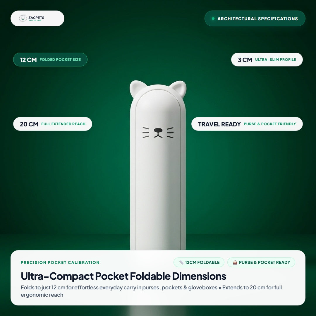 ZacPets™ Pocket Fur Roller - Precision 12cm Foldable Dimensions & Purse Ready