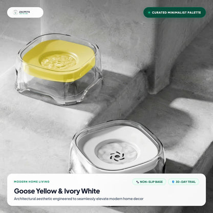 ZacPets Smart Floating Water Bowl - Curated Modern Colors Goose Yellow and Ivory White