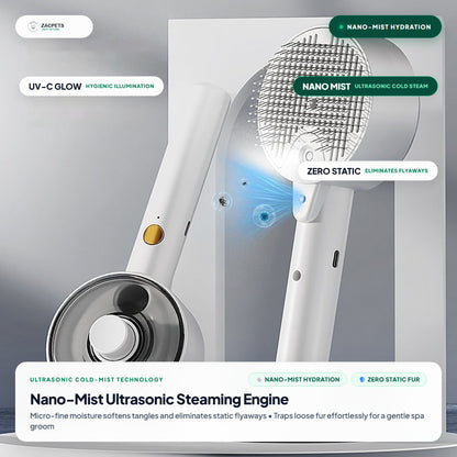 ZacPets™ Steamy Brush - Nano-Mist Ultrasonic Steaming & Coat Hydration