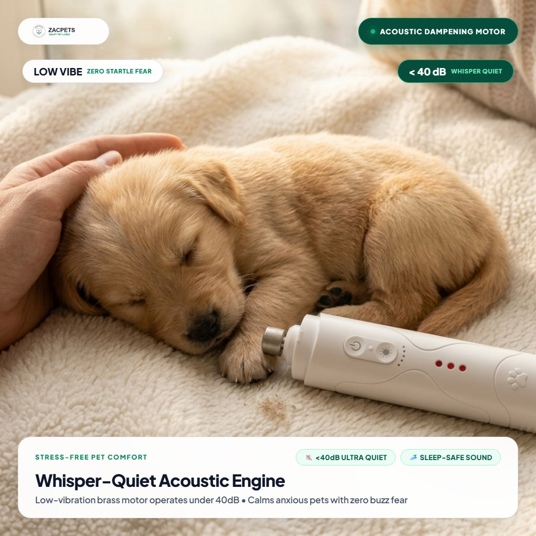 ZacPets™ Nail Grinder - Whisper-Quiet Acoustic Motor Under 40dB Sleep-Safe