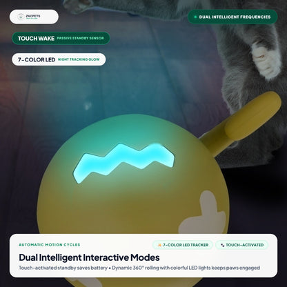 ZacPets™ Smart Motion Ball - Dual Intelligent Modes & 7-Color LED Tracker