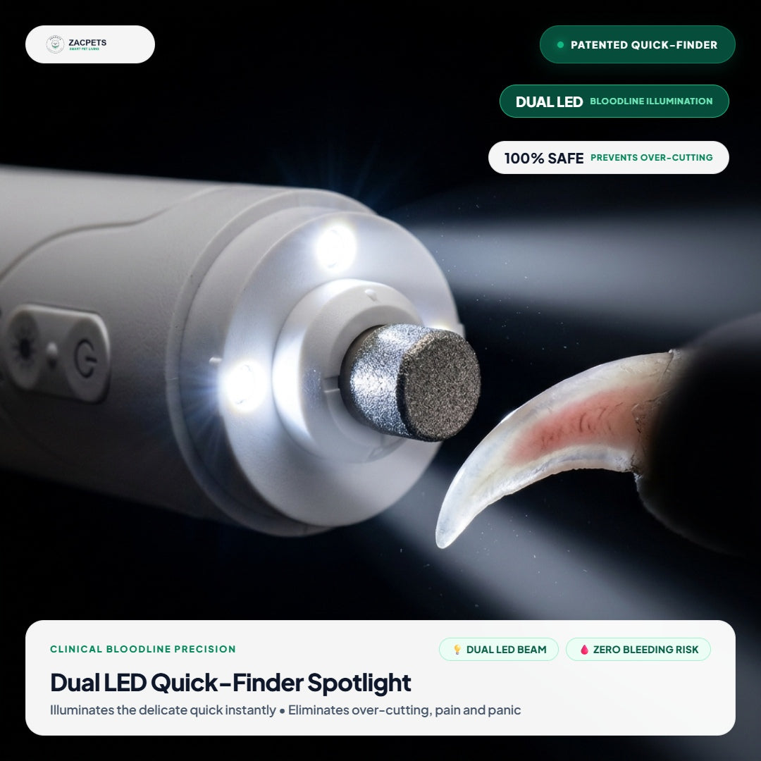 ZacPets™ Nail Grinder - Dual LED Quick-Finder Spotlight Prevents Over-Cutting