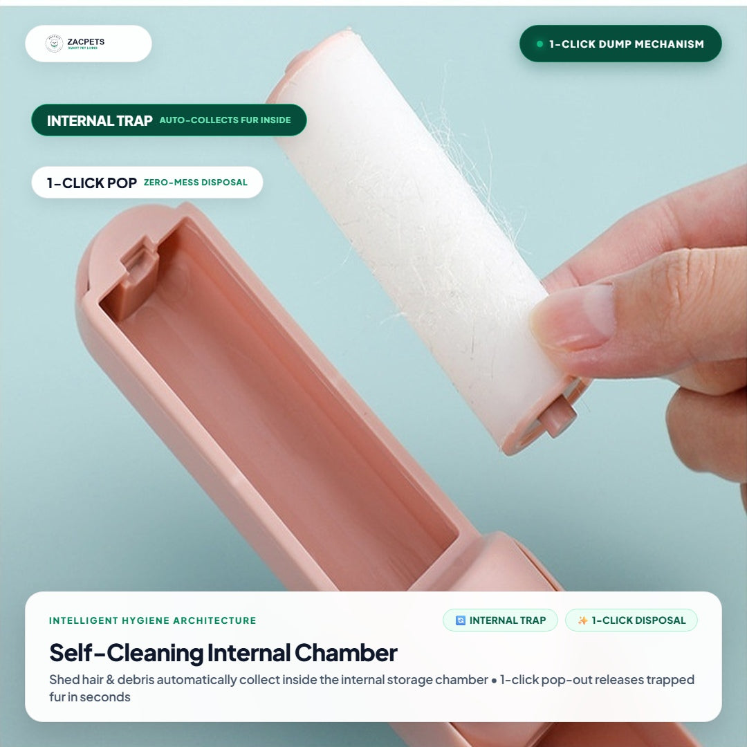 ZacPets™ Pocket Fur Roller - Self-Cleaning Internal Chamber & 1-Click Dump