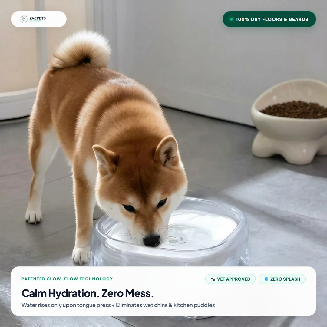 ZacPets Smart Floating Water Bowl - Shiba Inu Drinking Calm Hydration Zero Mess