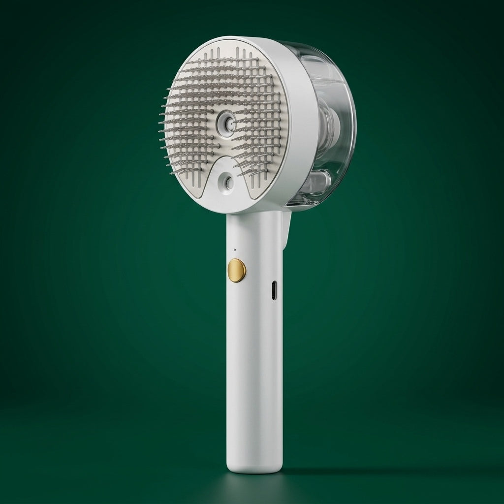 ZacPets™ 3-in-1 Self-Cleaning Steamy Grooming Brush - Ceramic White Edition