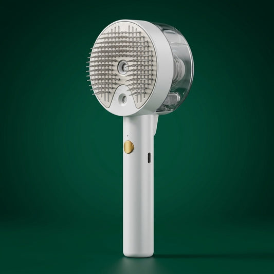 ZacPets™ 3-in-1 Self-Cleaning Steamy Grooming Brush - Ceramic White Edition